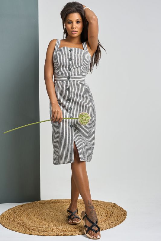 Button front open-back striped sundress on gray