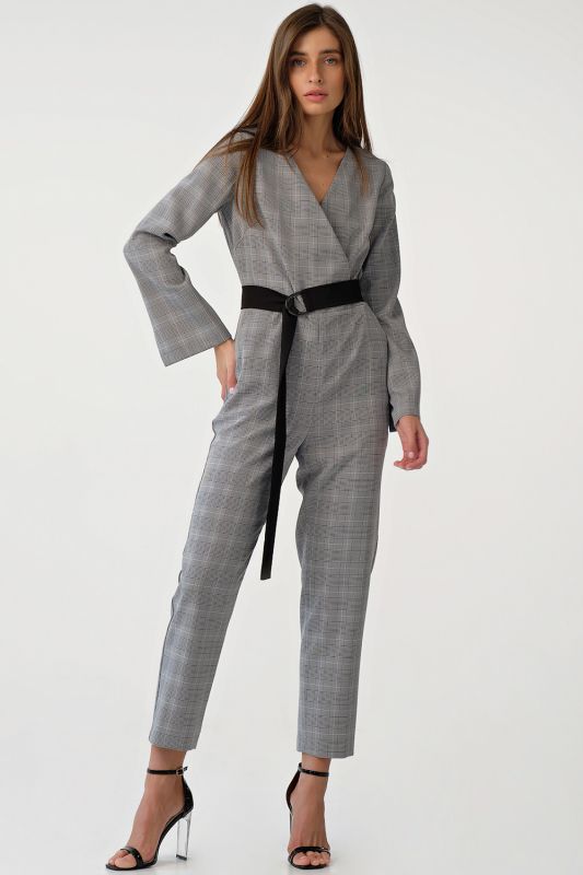 Trouser overalls with a flap in plaid gray