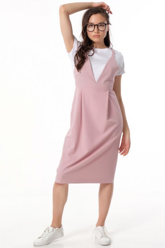 Office midi sundress under blouse in dusty pink