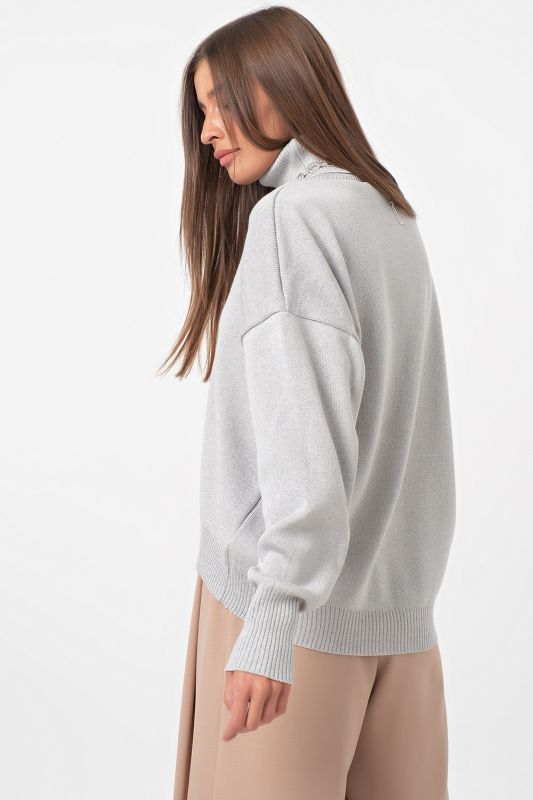 High-necked knitted oversize sweater light gray melange