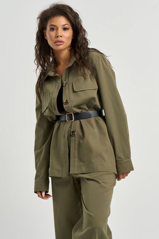 Casual trouser suit with khaki cotton shirt