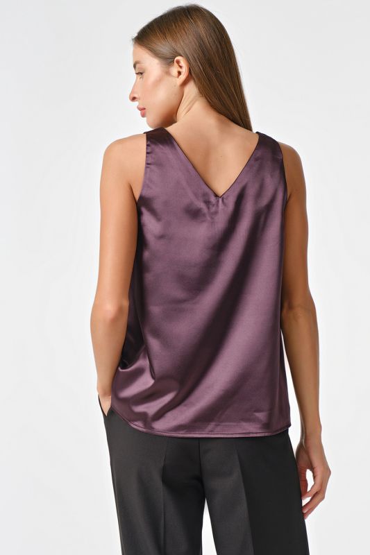 Grape satin basic top under jacket