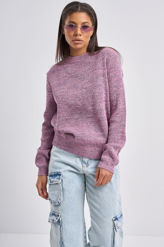 Free knitted sweater made of cotton pink-gray melange