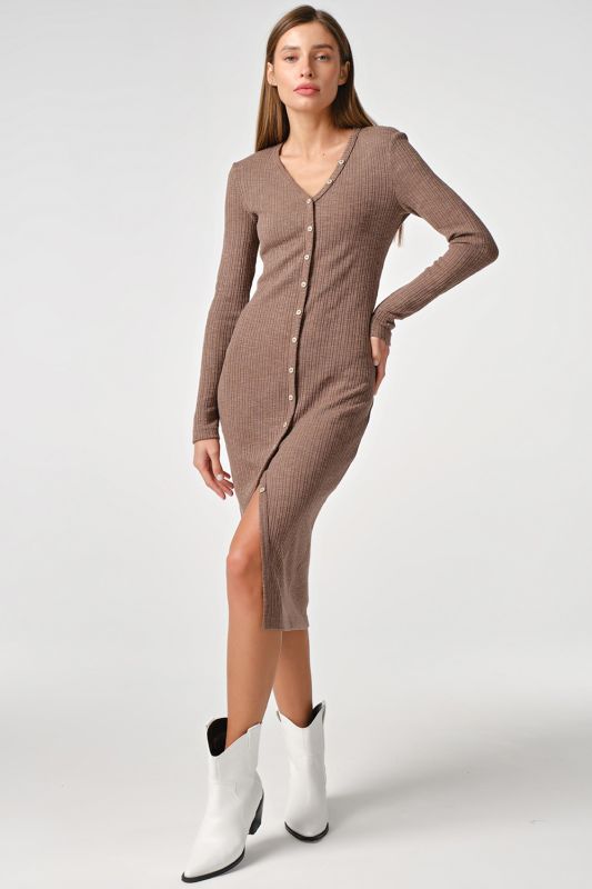 Cocoa buttoned knitted noodle dress