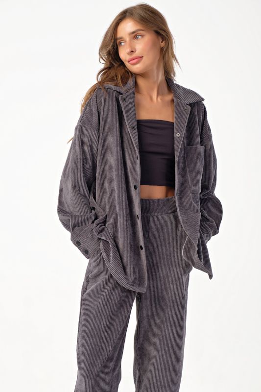 Grey corduroy pants suit with shirt