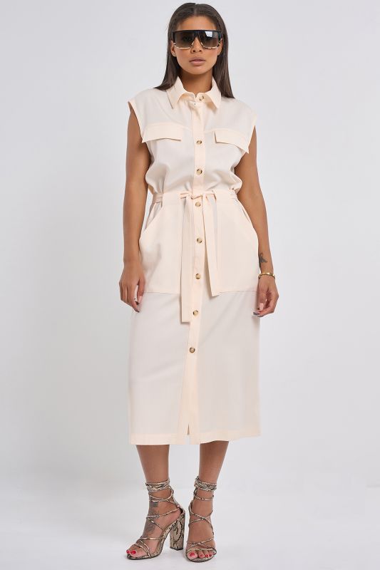 Straight silhouette safari dress, milk color