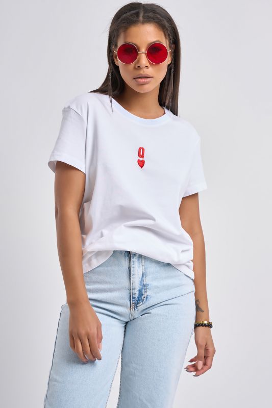 Embroidered jersey T-shirt white