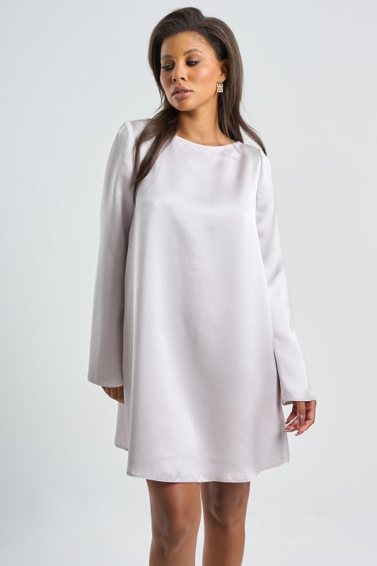 Satin sleeve dress in pearl gray