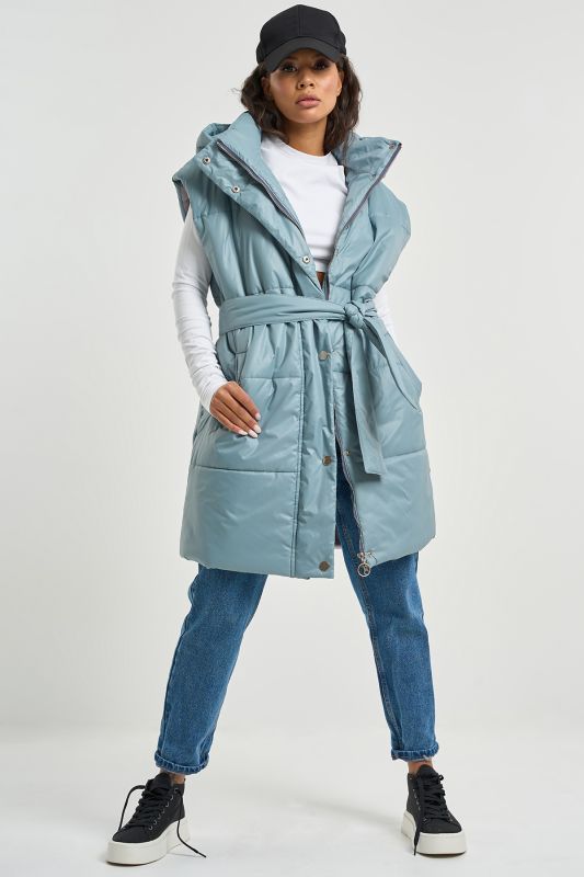 Warming vest with detachable hood gray-blue