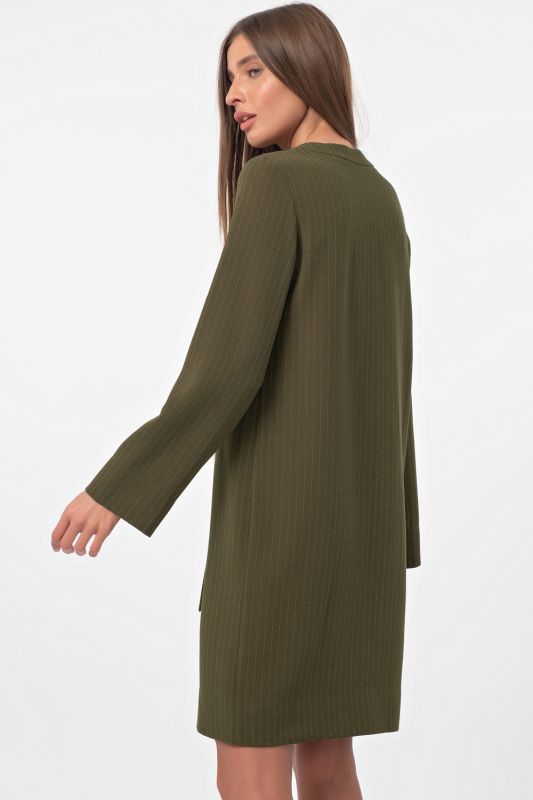 Casual straight dress with stripes on green