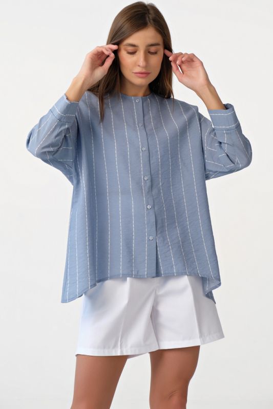 Free buttoned blouse with striped stripes on blue