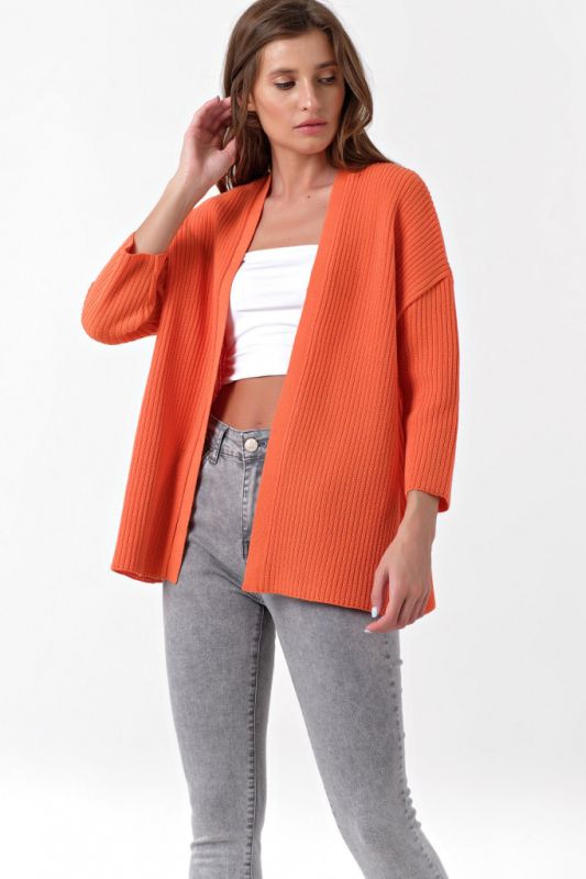 Knitted loose straight orange cardigan