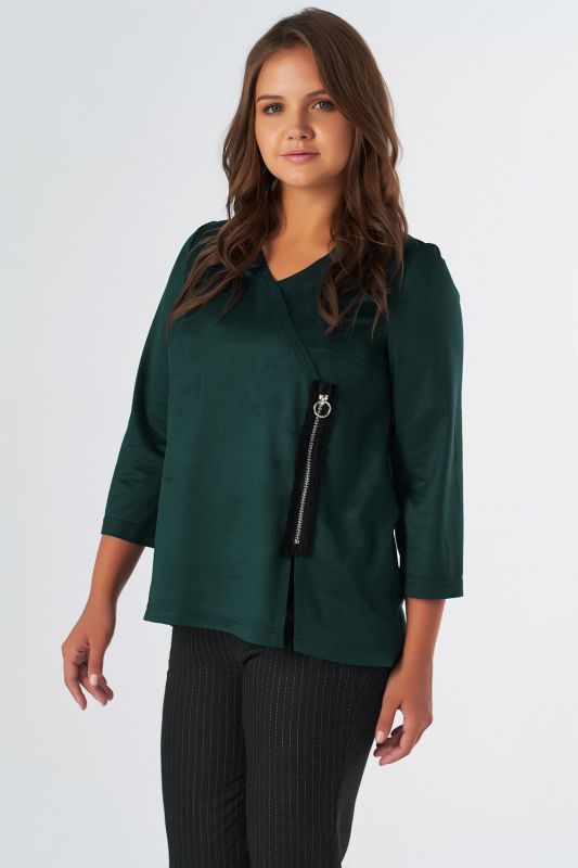 Office Suede Blouse Large Size Dark Green