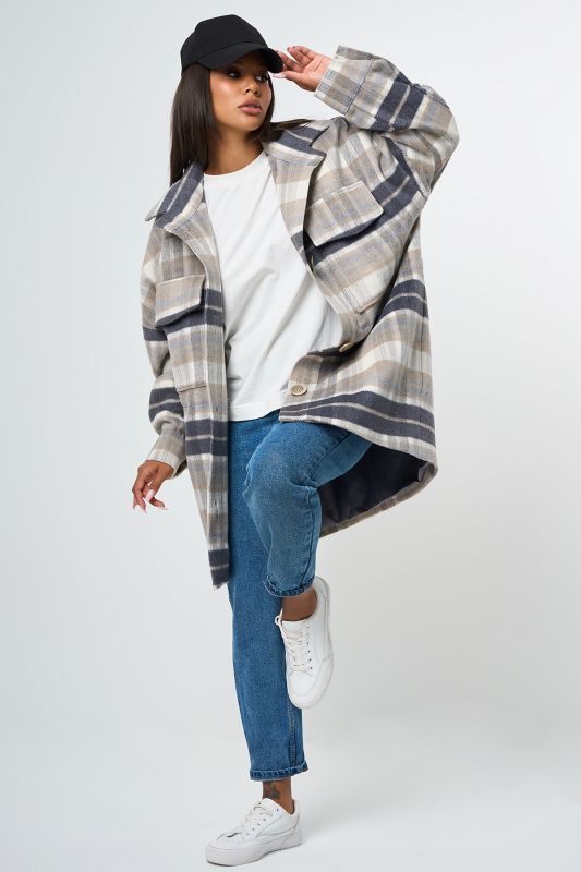 Coat with lining with plaid plaid placket