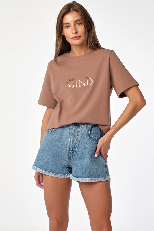 Basic knitted cotton oversize T-shirt brown