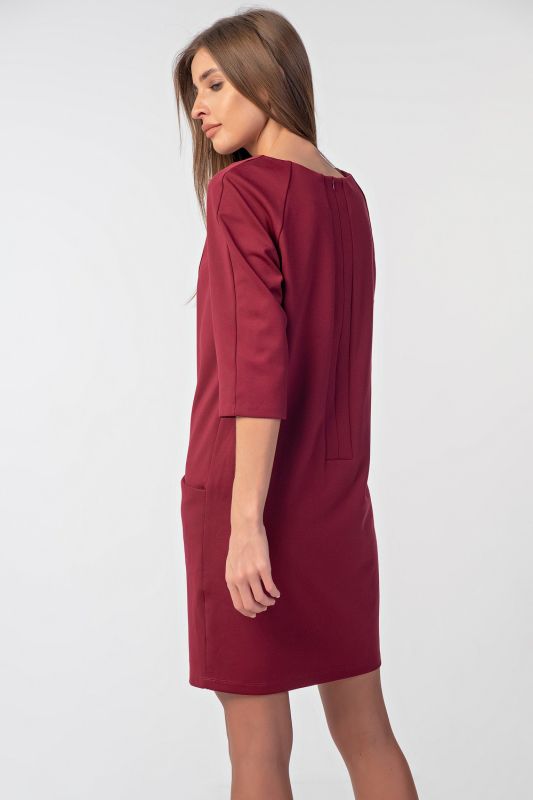 Casual short dress with pockets dark red