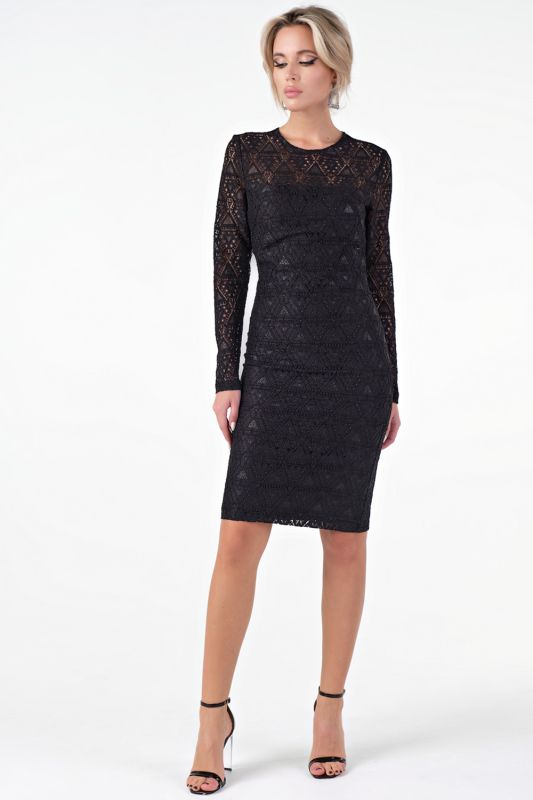 Black short lace tight dress with sleeves