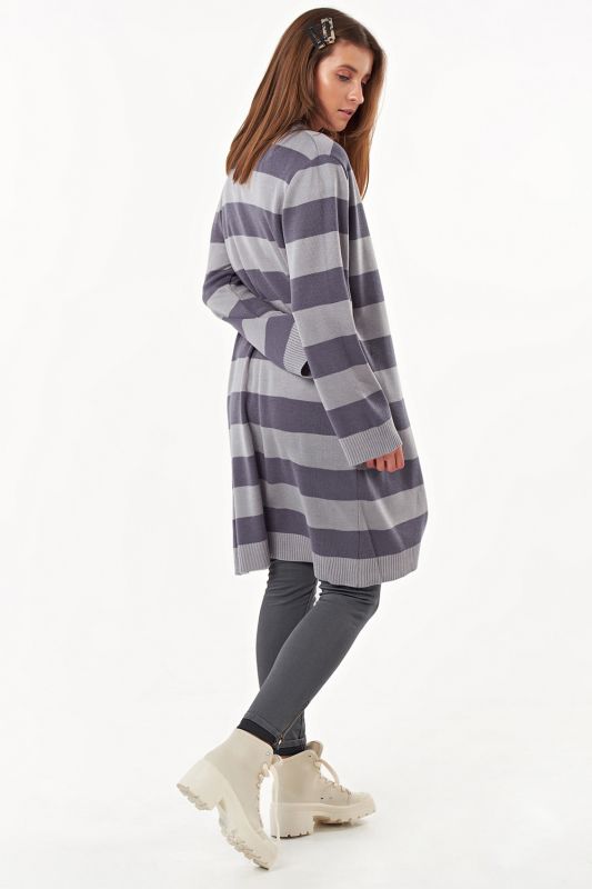 Long striped knitted cardigan in gray purple