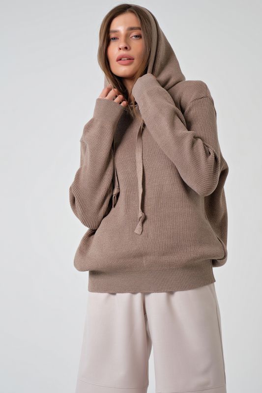 Cappuccino cotton hooded knitted over-size sweater