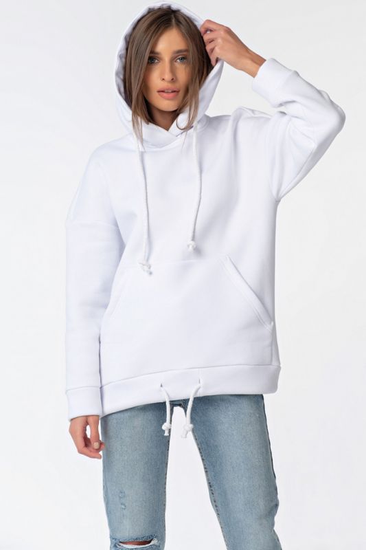 Warm fleece hooded over-size hoodie white