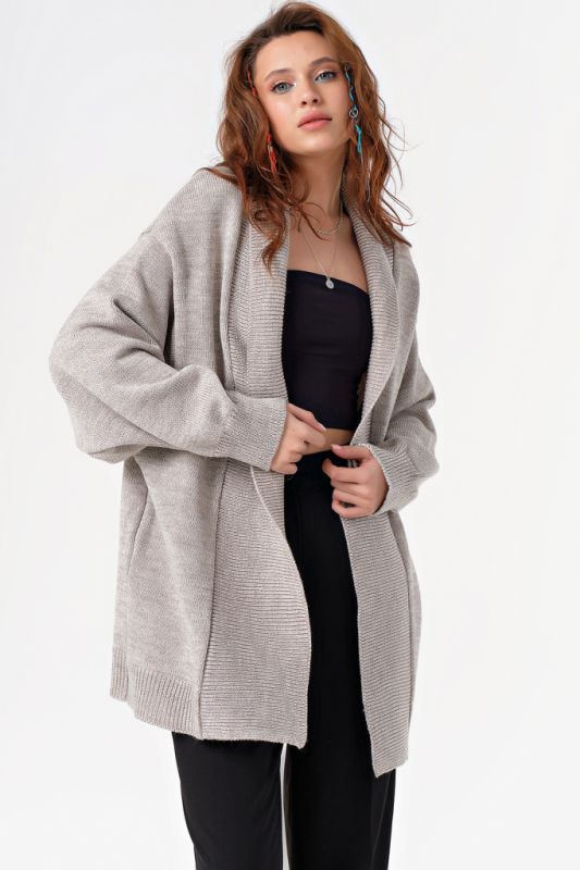 Warm knitted over-size cardigan without button light gray