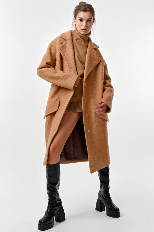 Camel wool long sleeve overcoat