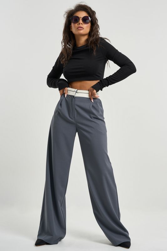 Pants with corsage belt made of gray suit fabric