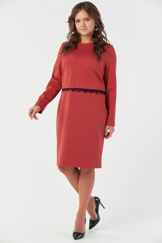 Terracotta long sleeve casual knit dress in large size