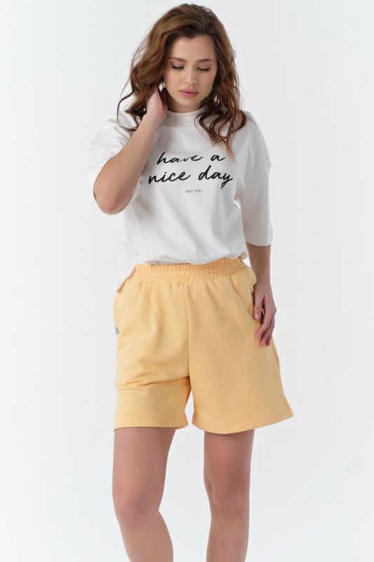 Cotton summer shorts with elastic band made of futer yellow