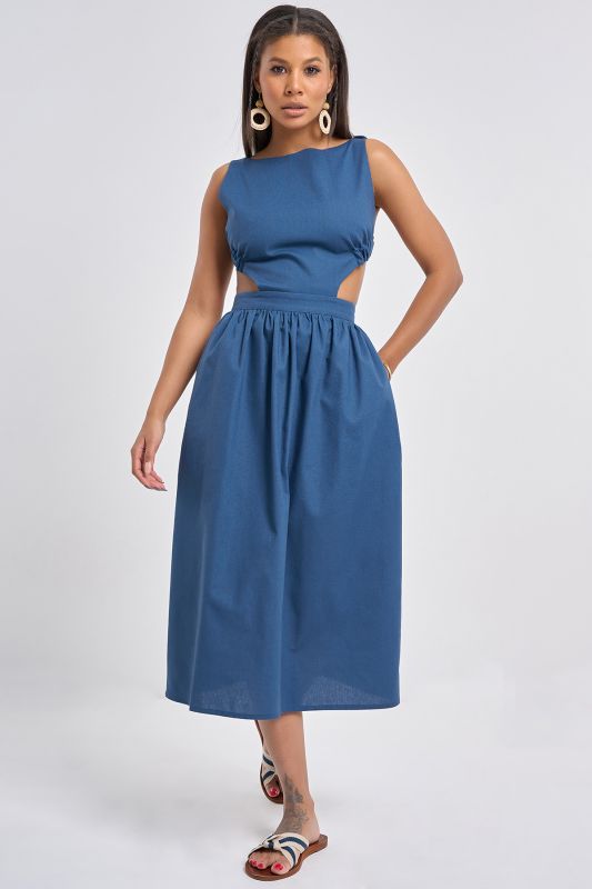 Slit linen sundress gray-blue