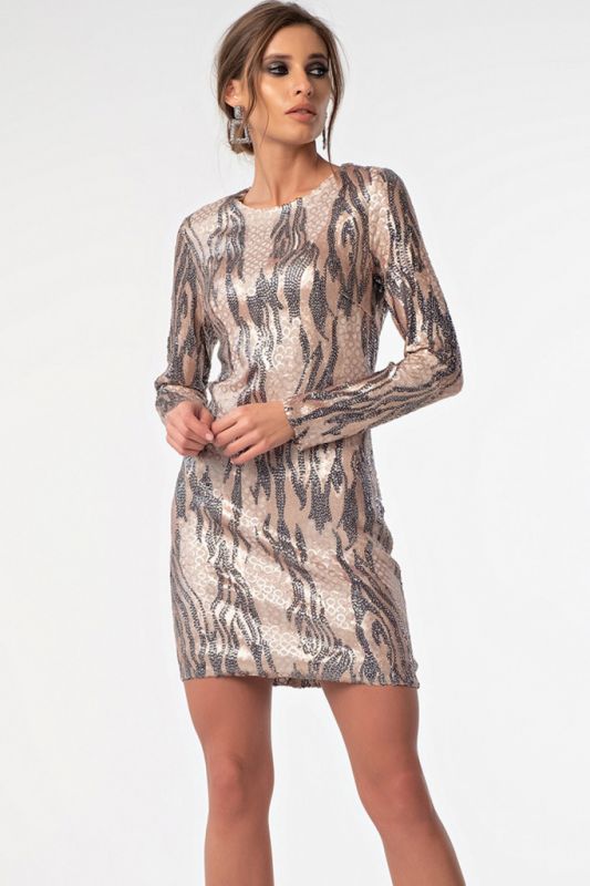 Powder-graphite sequin knitted dress with fitted silhouette