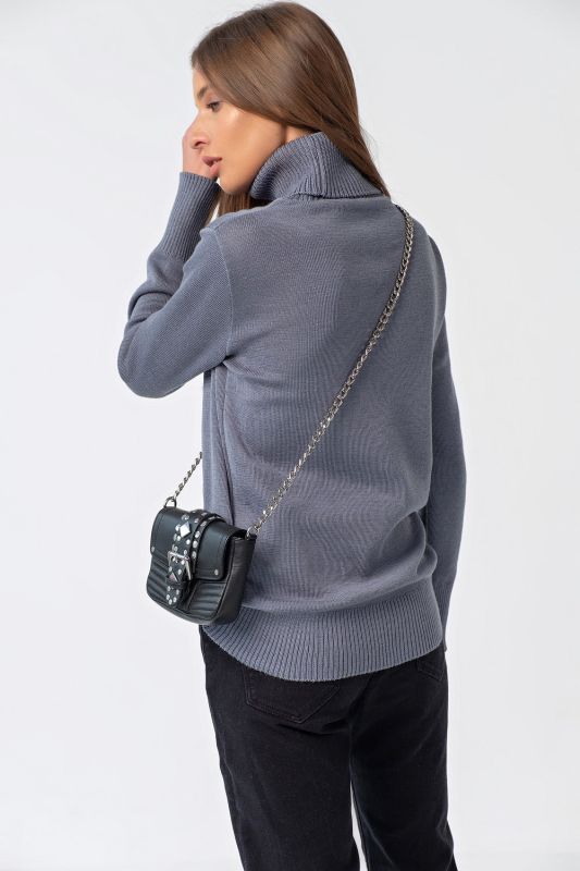 Long sleeve wool turtleneck knitted turtleneck in gray-blue