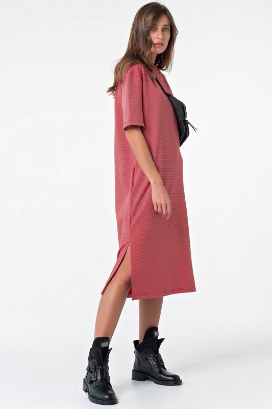 Long striped cotton T-shirt dress on red