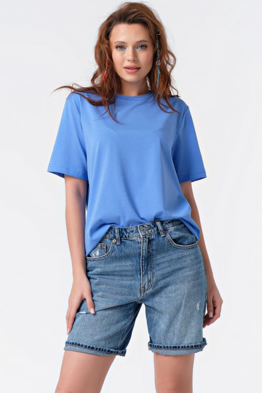 T-shirt basic knit cotton blue oversize T-shirt