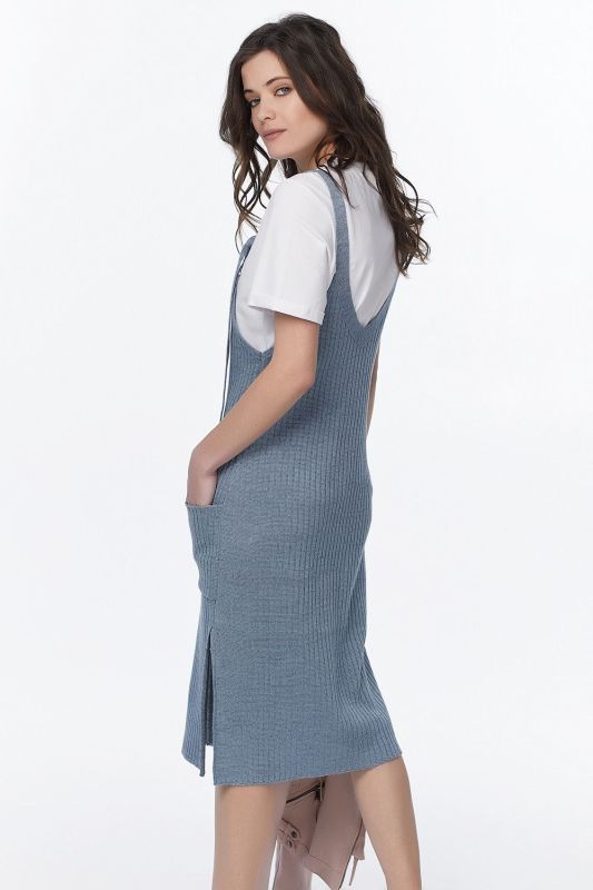 Warm knitted midi melange denim-blue melange sundress