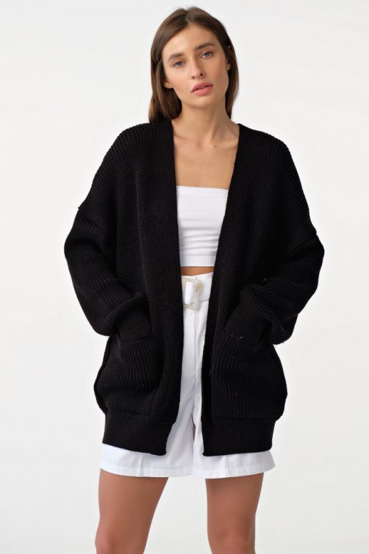 Overseas knit short cardigan with pockets black