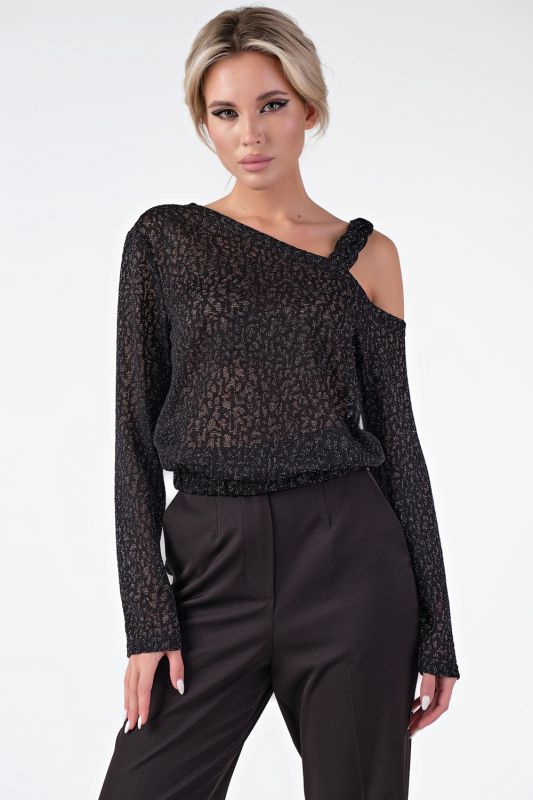 Black one-shoulder knitted dressy sweater