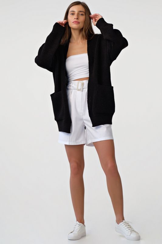 Overseas knit short cardigan with pockets black