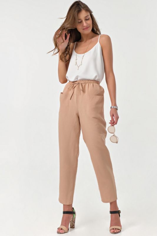 Cotton summer pants beige slim-fit summer pants