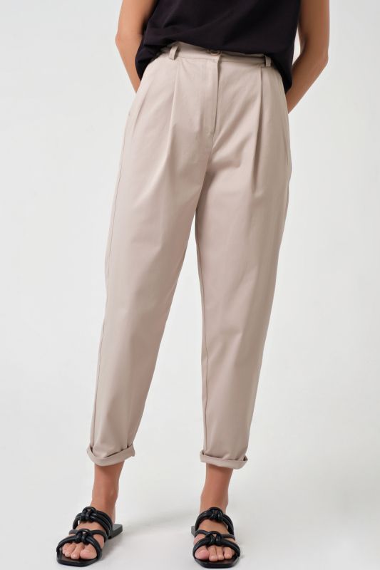 Beige cotton summer banana pants