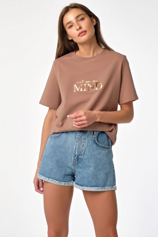 Basic knitted cotton oversize T-shirt brown