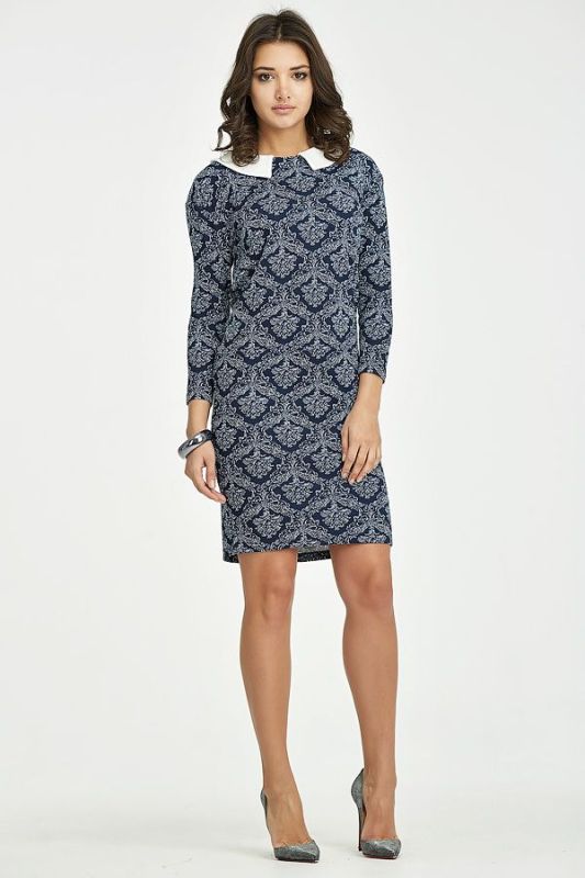 Free silhouette dress with print on dark blue