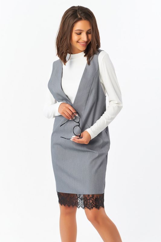 Office sundress with lace gray