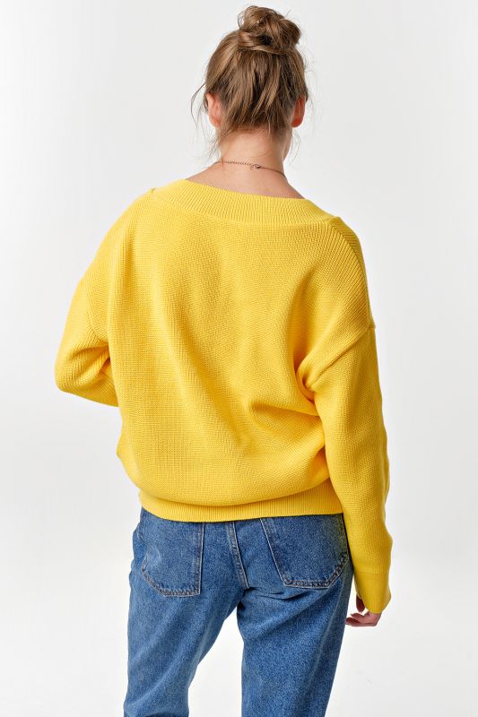 Cotton melange melange yellow v-neck knitted sweater