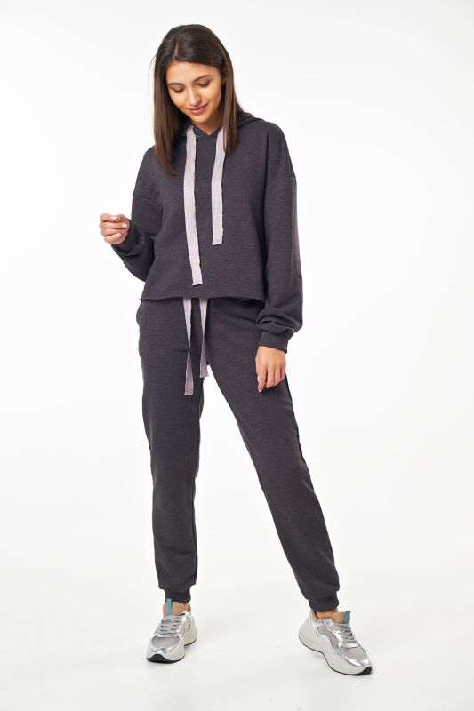 Sporty knitted cotton hooded sweatsuit gray