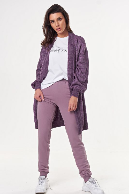 Long Grape Melange Overstretch Knitted Cardigan