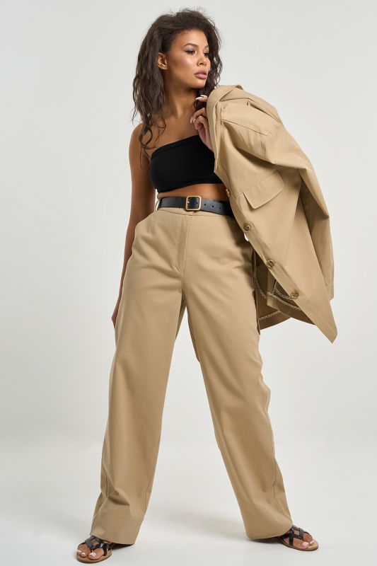 Casual trouser suit with cotton shirt beige