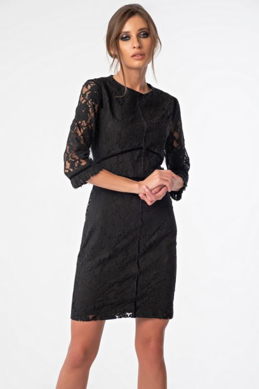 Dress lace fitted short dress with sleeves black