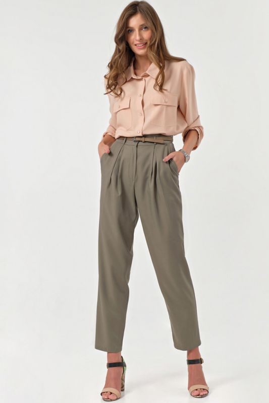 Summer loose pants with pleats green