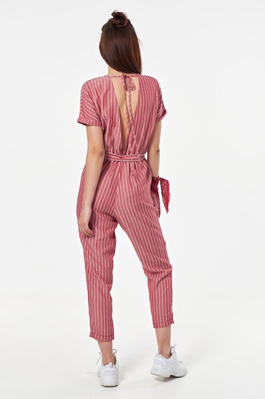 Summer striped pant overalls on red